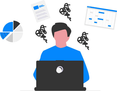 事務作業で悩んでいる男性